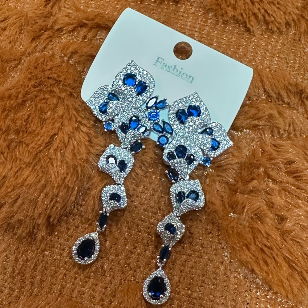 Elegant Blue and Silver Statement Earrings
